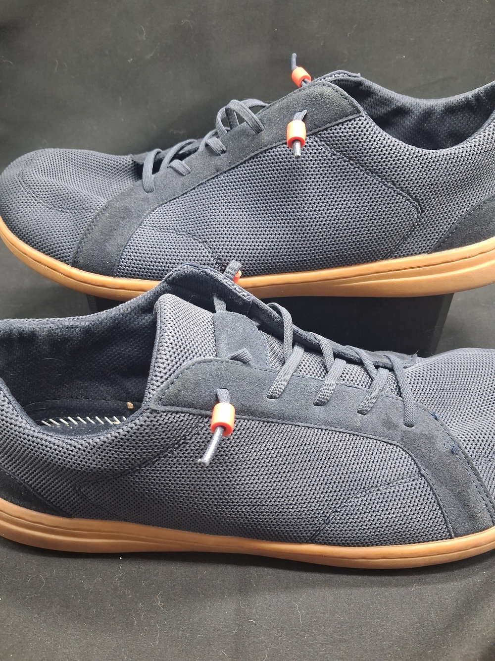 WHITIN Pulltop Navy Knit Sneakers with Gum Sole and Orange Lace Accents